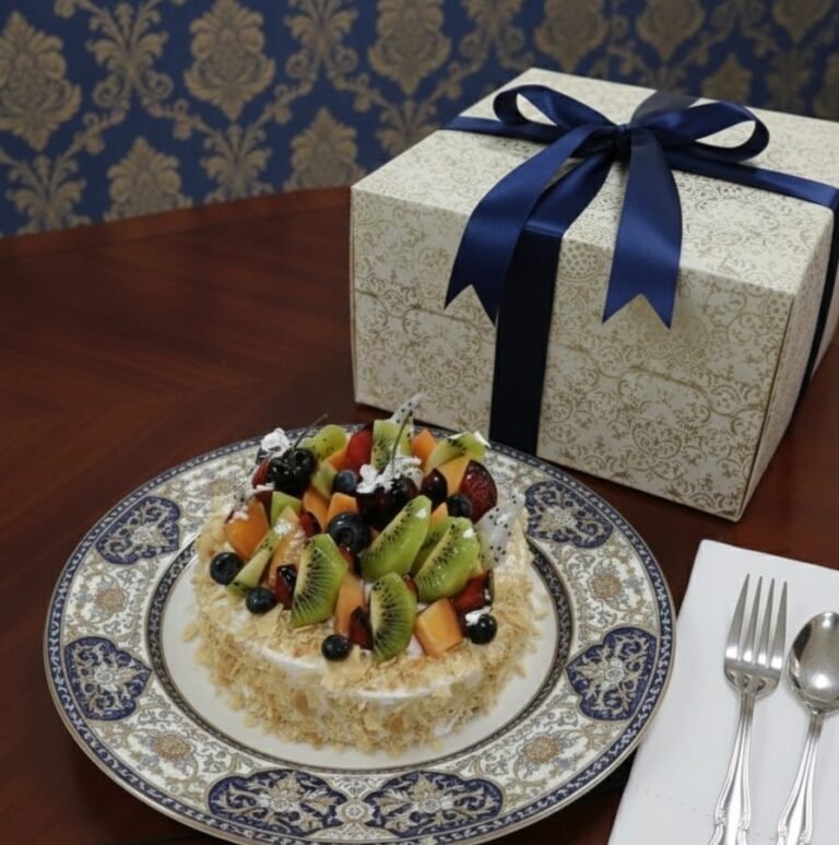 seasonal fresh fruit cake.